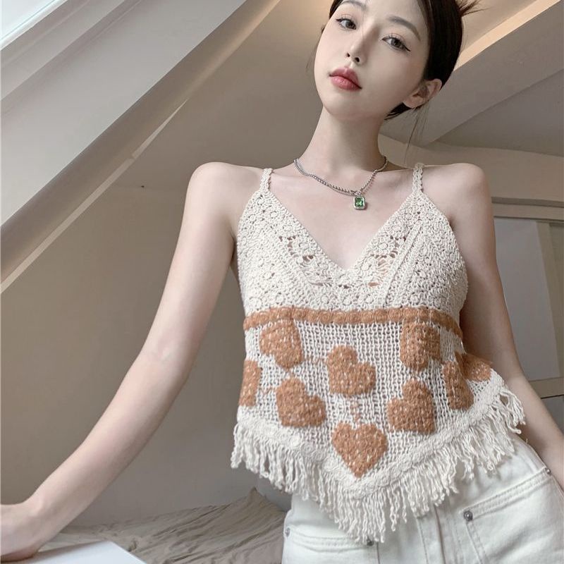 Jiashucheng Áo Dệt Kim Ngắn Dáng Rộng Cổ Chữ v Hở Lưng Phối Tua Rua Kiểu Pháp Thời Trang Mùa Hè Cho Nữ