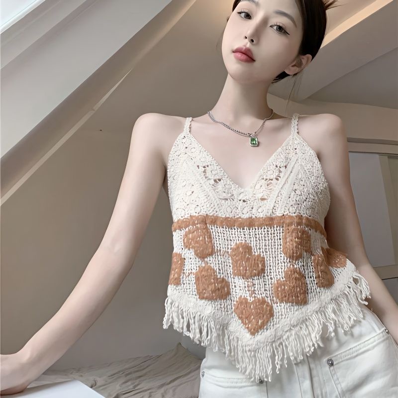 Jiashucheng Áo Dệt Kim Ngắn Dáng Rộng Cổ Chữ v Hở Lưng Phối Tua Rua Kiểu Pháp Thời Trang Mùa Hè Cho Nữ