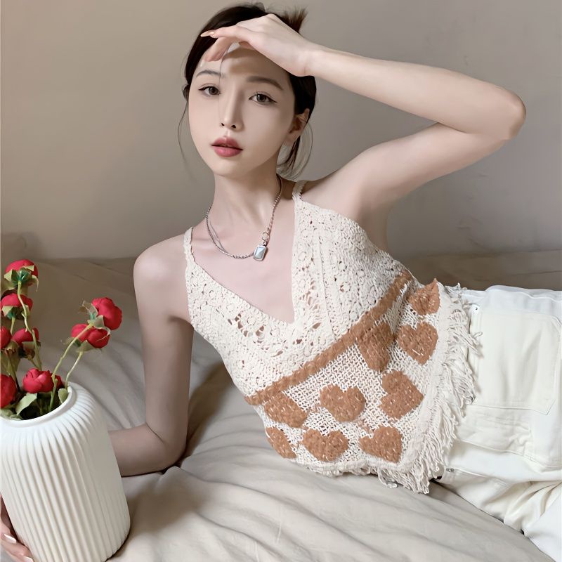 Jiashucheng Áo Dệt Kim Ngắn Dáng Rộng Cổ Chữ v Hở Lưng Phối Tua Rua Kiểu Pháp Thời Trang Mùa Hè Cho Nữ