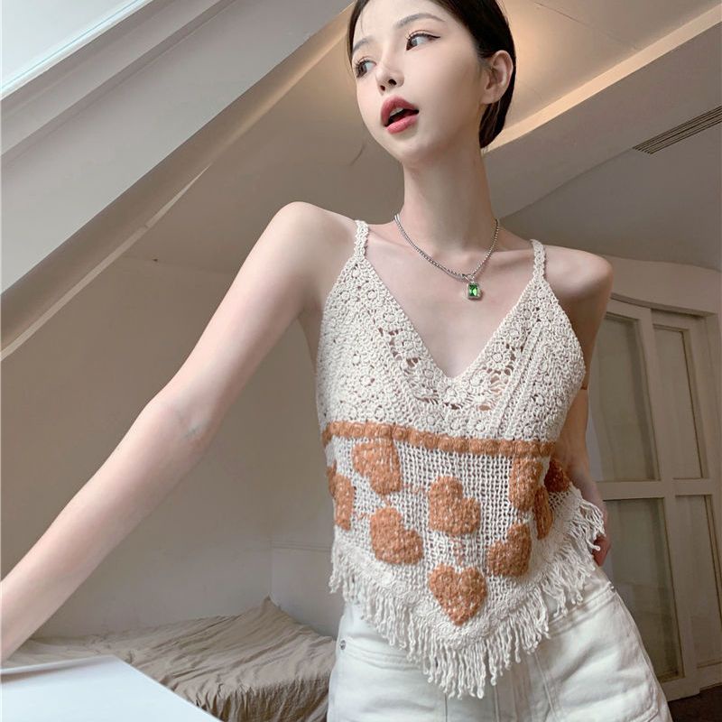 Jiashucheng Áo Dệt Kim Ngắn Dáng Rộng Cổ Chữ v Hở Lưng Phối Tua Rua Kiểu Pháp Thời Trang Mùa Hè Cho Nữ