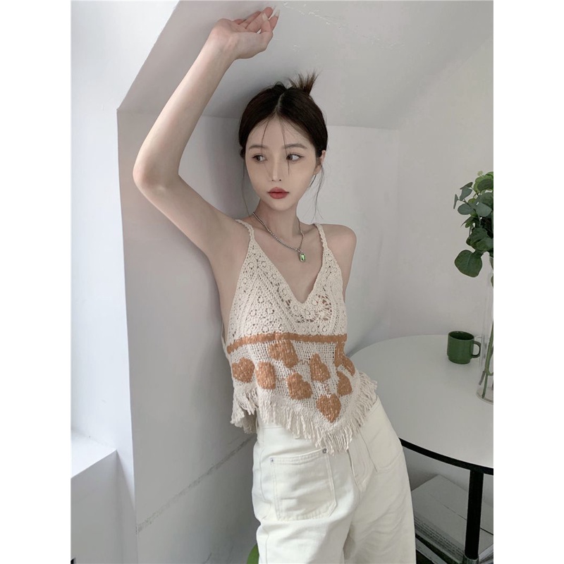 Jiashucheng Áo Dệt Kim Ngắn Dáng Rộng Cổ Chữ v Hở Lưng Phối Tua Rua Kiểu Pháp Thời Trang Mùa Hè Cho Nữ