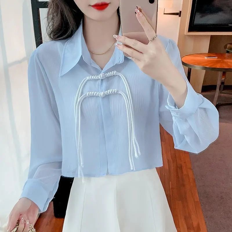 Jiashucheng Áo Sơ Mi Ngắn Cardigan Mỏng Tay Dài Dáng Rộng Cài Nút Cảm Giác Thiết Kế Phong Cách Pháp Thời Trang Mùa