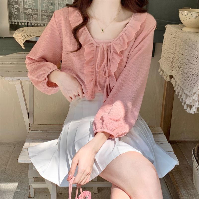 Jiashucheng Áo Khoác Cardigan Ngắn Chống Nắng Cột Dây Phối Bèo Kiểu Pháp Cổ Điển Thời Trang Mùa Hè Cho Nữ