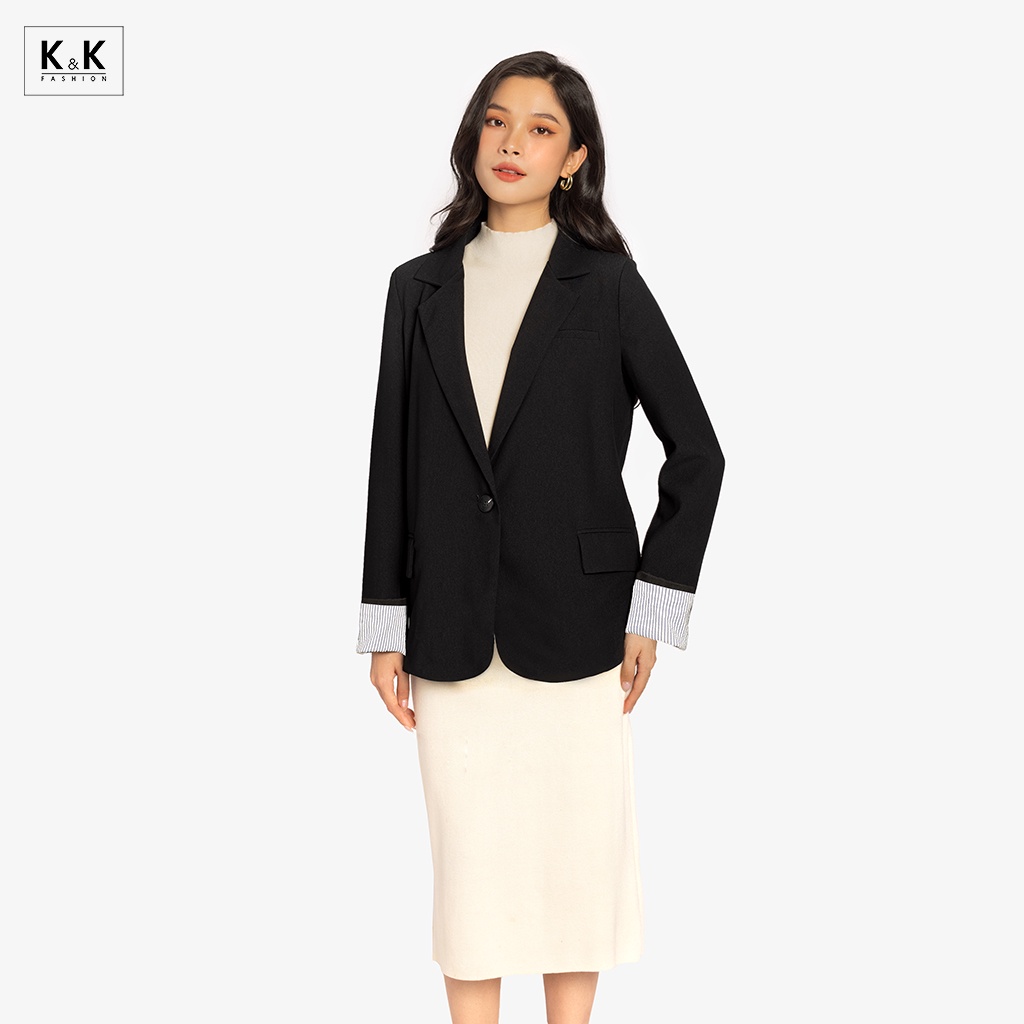 Áo khoác blazer nữ màu đen tay dài K&K Fashion AK11-21 chất liệu Kaki silk cao cấp