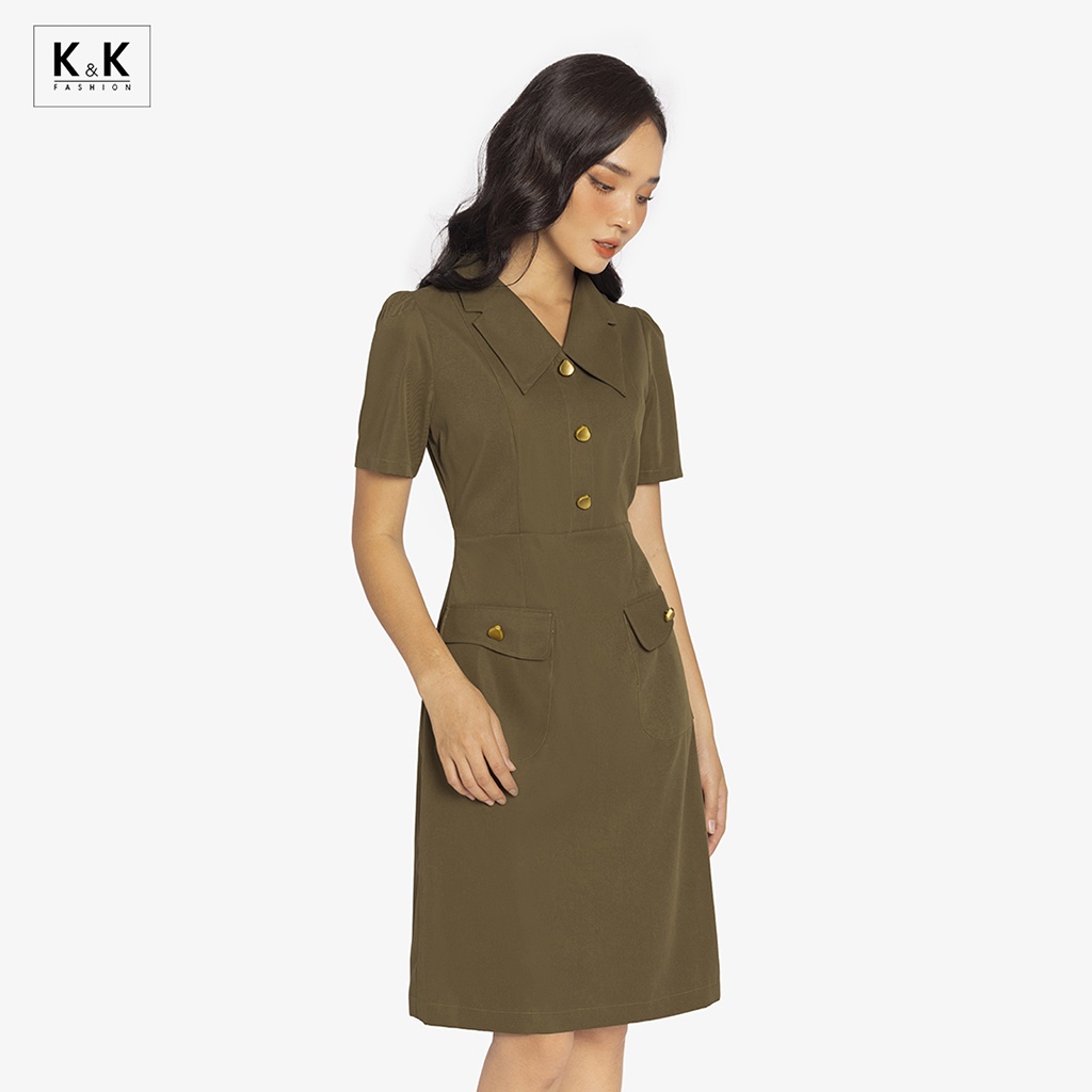 Đầm công sở dáng chữ a cổ sen K&K Fashion KK161-18 chất liệu kaki pangrim