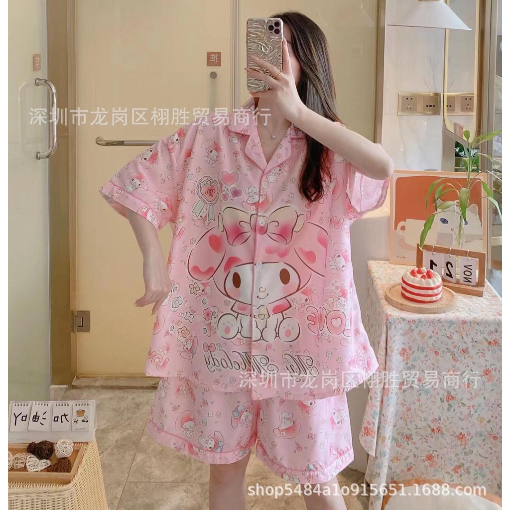 Bộ Đồ Ngủ Cotton Ngắn Tay Họa Tiết Hoạt Hình Xinh Xắn Theo Phong Cách Thái Lan Dành Cho Nữ