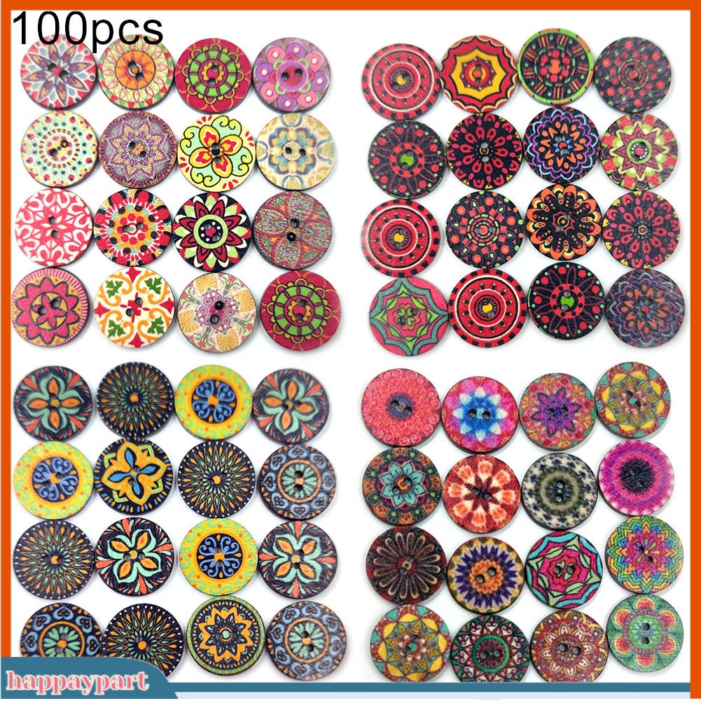 (happaypart) Set 100 nút áo bằng gỗ phong cách Bohemian cổ điển độc đáo