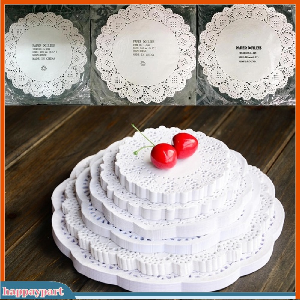 (happaypart) Set 100 Giấy Lót Bánh Hình Tròn Họa Tiết Ren Xinh Xắn