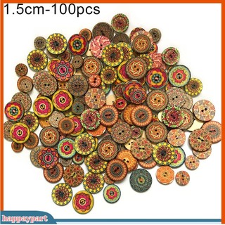 (happaypart) 100 Nút gỗ hình hoa phong cách vintage trang trí đồ dùng thủ công