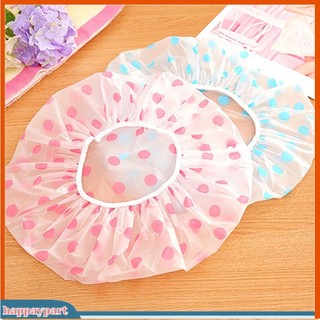 (happaypart) Lovely Dots Thickened Waterproof Transparent Shower Cap Bathroom Bathing Hat
