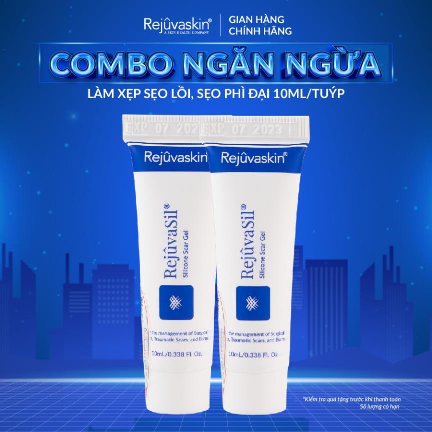 Combo 2 kem xoá sẹo lồi, sẹo thâm, sẹo rỗ, sẹo phì đại dạng Gel Rejuvasil REJUVASKIN 10ml/tuyp