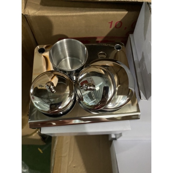 Sét đựng lưu Huỳnh bột inox tiện dụng - set đựng lưu huỳnh inox 3 hũ - set đựng lưu huỳnh siêu tiện 