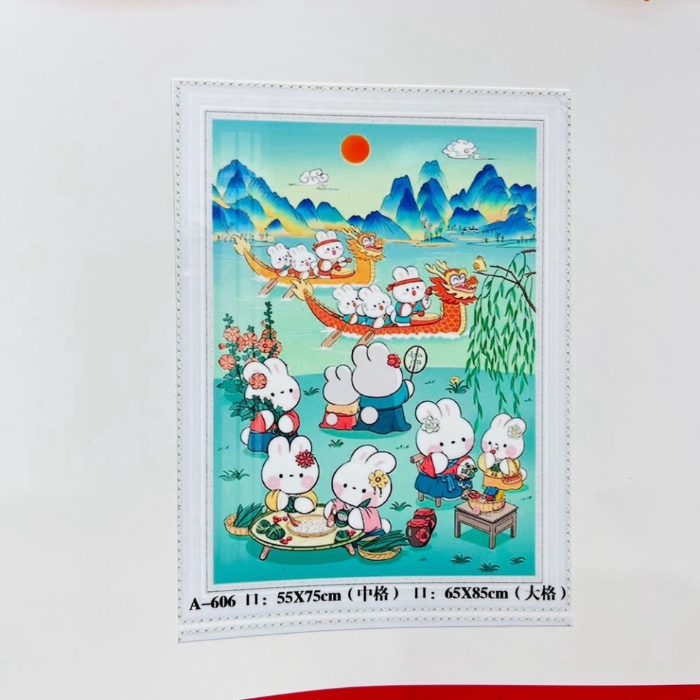 Tranh Thêu Kín Gia Đình Thỏ Siêu Đẹp A606(55*75)Chưa Thêu Chưa Khung Kính