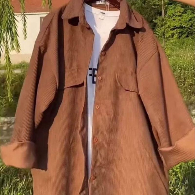 Áo Sơ Mi Nhung Tăm Form Rộng Hot Trend