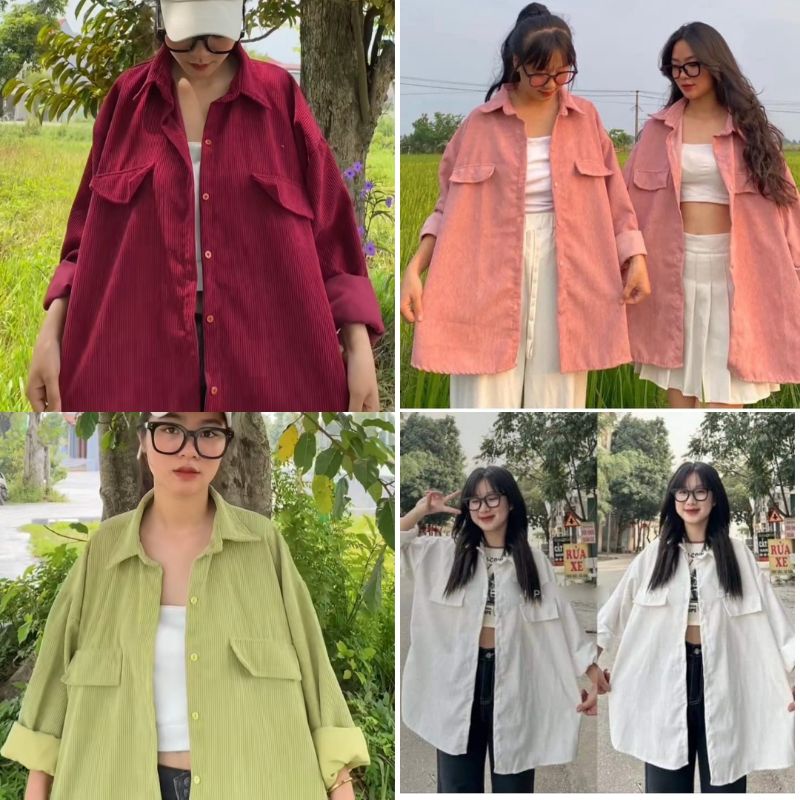 Áo Sơ Mi Nhung Tăm Form Rộng Hot Trend