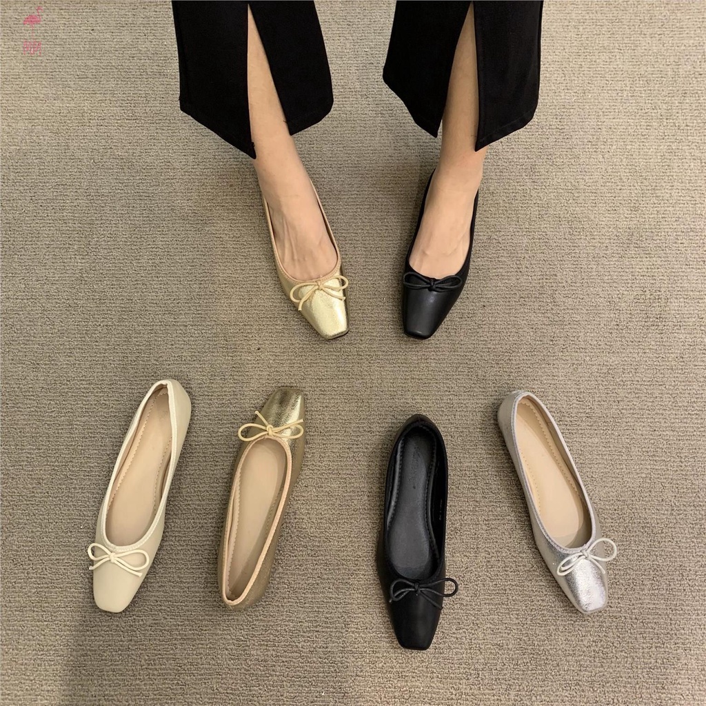 Giày bệt mũi vuông đính nơ cho nữ