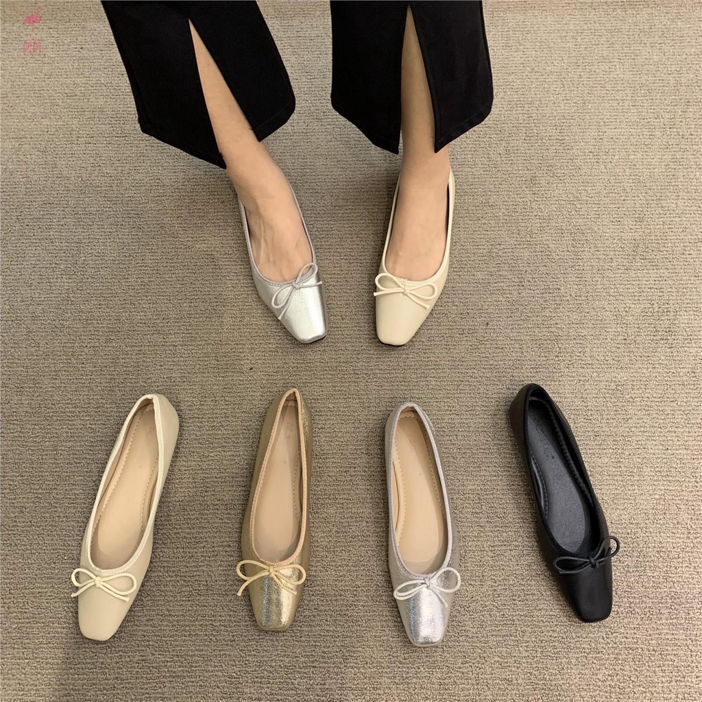 Giày bệt mũi vuông đính nơ cho nữ