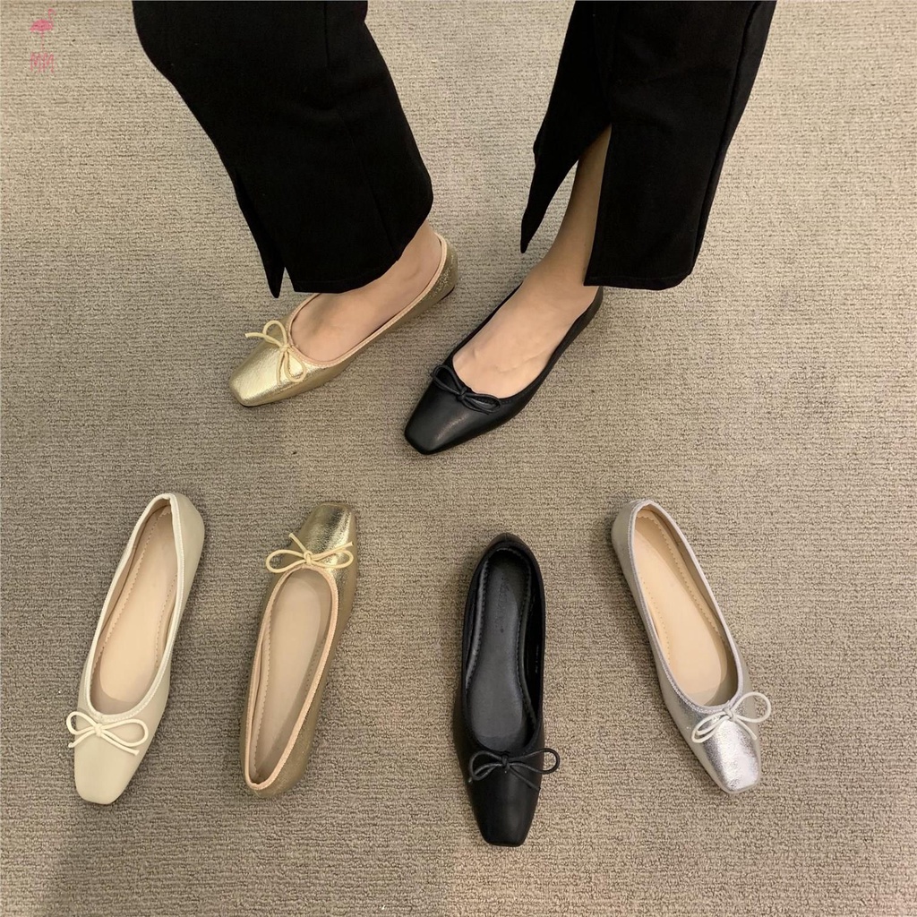Giày bệt mũi vuông đính nơ cho nữ
