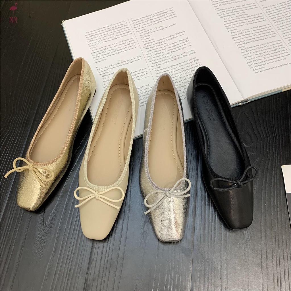 Giày bệt mũi vuông đính nơ cho nữ