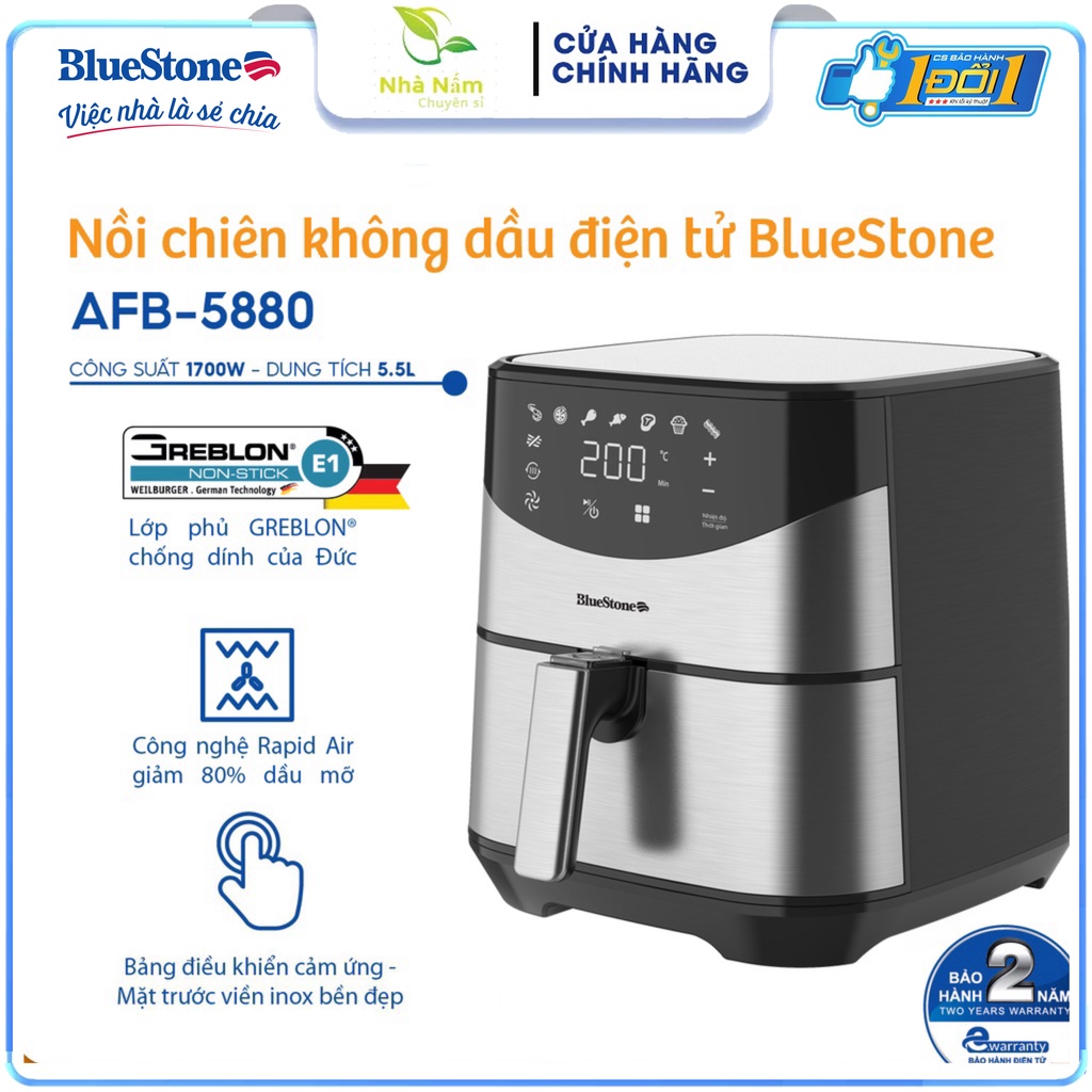 Nồi chiên không dầu điện tử 5.5L BlueStone AFB-5880 - Hàng Chính Hãng Bảo Hành 24 Tháng