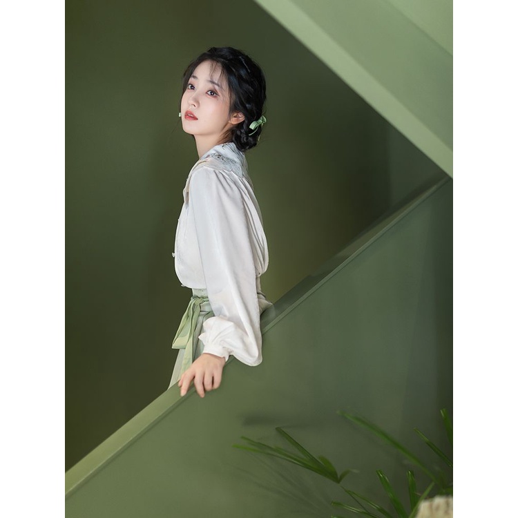 Hàng Có Sẵn Set Áo + Chân Váy In Hình 3 Ngôi Sao / Mặt Ngựa Phong Cách hanfu Trung Hoa Cổ Điển Mới