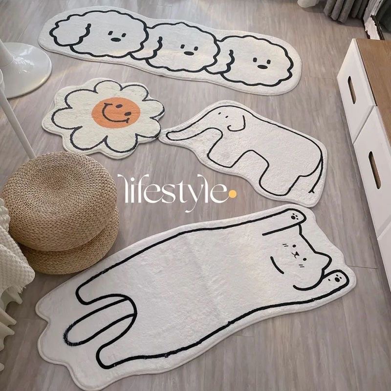 Thảm lông mịn hình Chó Mèo cute Decor siêu xinh