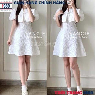 Set đầm 2 dây gấm xốp kèm áo choàng ngoài kiểu dáng hàn quốc -váy dự tiệc babydoll tiểu thư sang chảnh dễ thương -1989