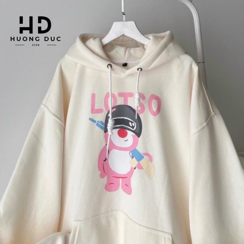 Áo Hoodie Form Rộng Nam Nữ Vải Nỉ Cotton In Hình Gấu Lotso S1