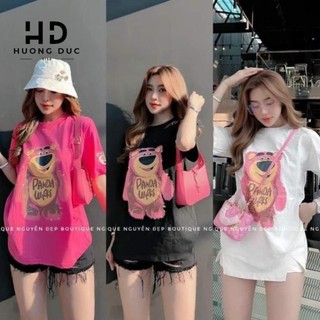 Áo phông tay lỡ cotton khô 3158 Gấu Panta Wofks , áo thun nam nữ tay lỡ gấu hồng Panta Wofks