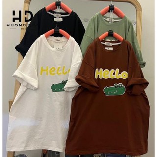 Áo Thun 3158 Cotton Khô L1 Form Rộng Nam Nữ Unisex In Hình Hello Cá Sấu