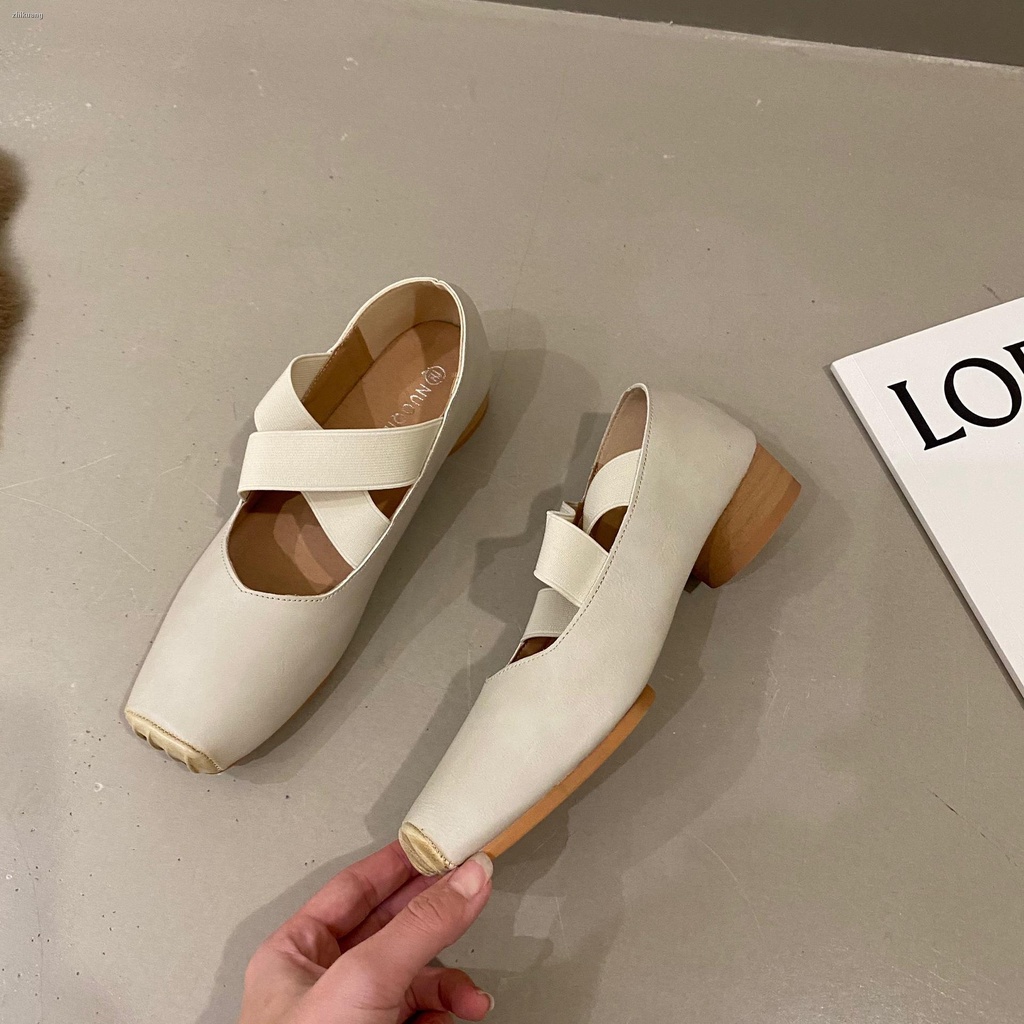 Giày Búp Bê Gót Dày Mũi Vuông Đế Mềm Phong Cách retro Pháp Thời Trang Mùa Xuân 2023