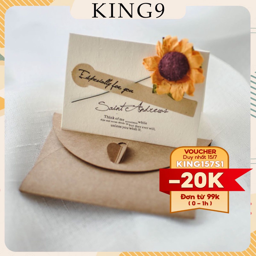 Thiệp chúc mừng sinh nhật tình nhân ngày nhà giáo 20/11 giấy kraft kèm phong bì thư phụ kiện quà tặng king9