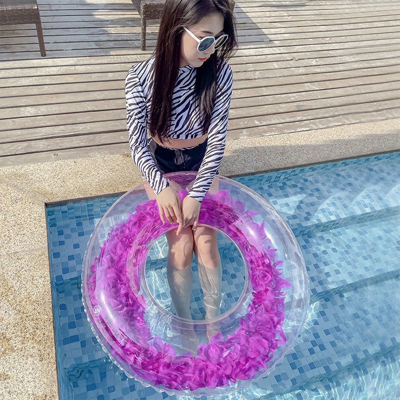 Phao Bơi Tròn Trong Suốt Dày Dặn Có Lông Vũ Dành Cho Trẻ Em Và Người Lớn