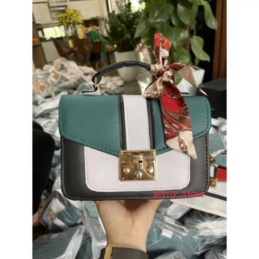 Túi xách nữ cầm tay có dây đeo chéo tặng kèm khăn chât da mềm mịn mã H30