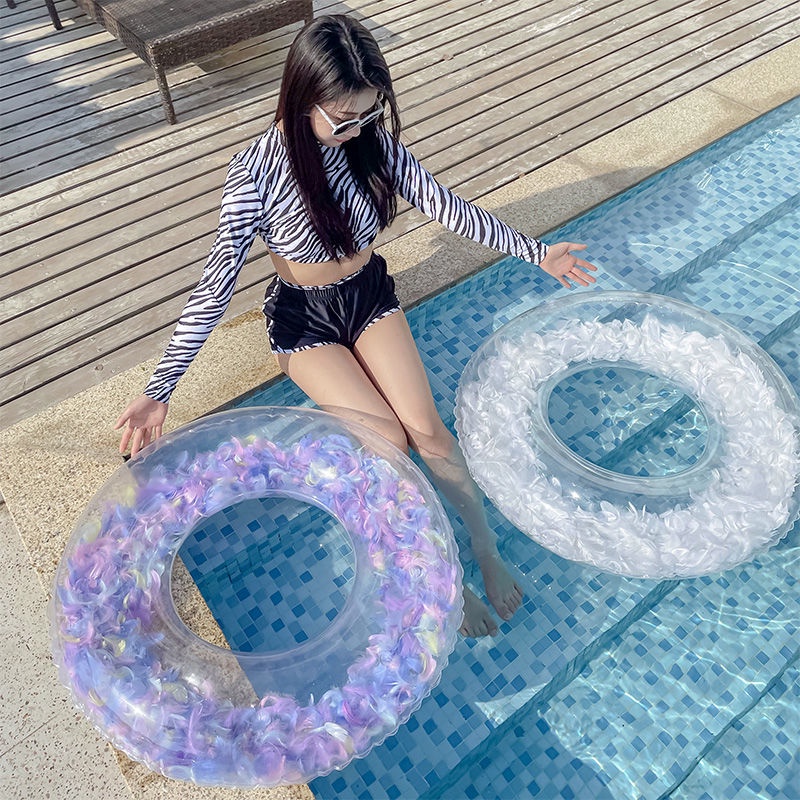 Phao Bơi Tròn Trong Suốt Dày Dặn Có Lông Vũ Dành Cho Trẻ Em Và Người Lớn