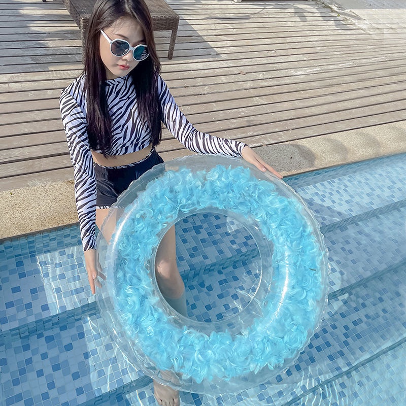 Phao Bơi Tròn Trong Suốt Dày Dặn Có Lông Vũ Dành Cho Trẻ Em Và Người Lớn