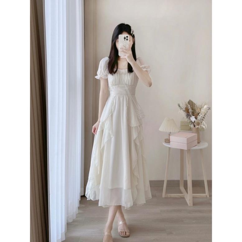 Váy Đầm Công Chúa Màu Trắng Be Babydoll Cao Cấp Vải Voan 2 Lớp Thời Trang Nữ Mùa Hè 2023 II8