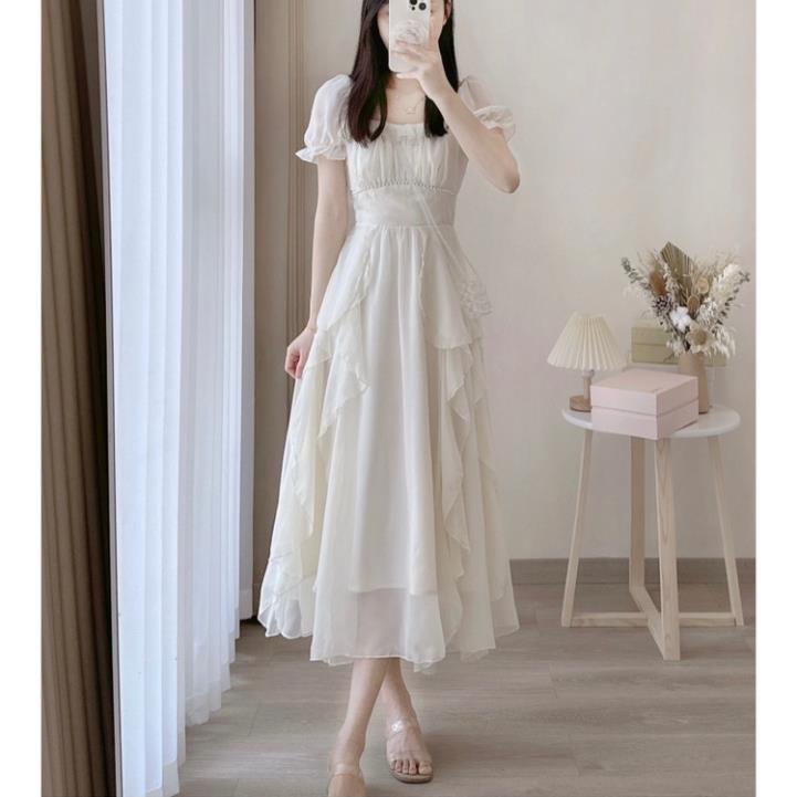 Váy Đầm Công Chúa Màu Trắng Be Babydoll Cao Cấp Vải Voan 2 Lớp Thời Trang Nữ Mùa Hè 2023 II8
