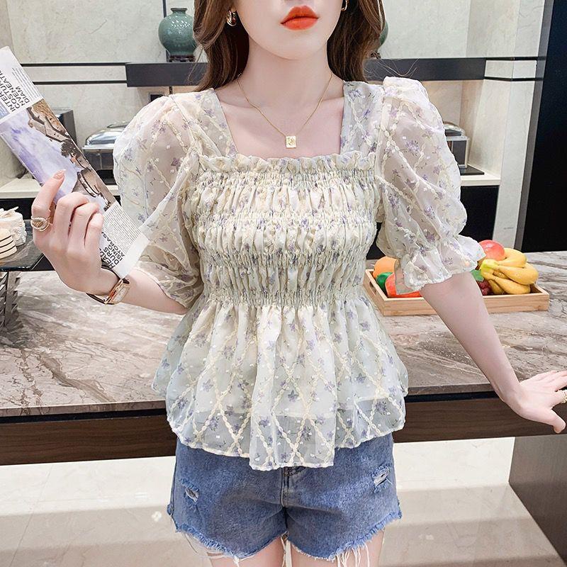 Áo Voan Tay Phồng Ngắn Ôm Eo Phong Cách Phương Tây Thời Trang Mùa Hè Cho Nữ