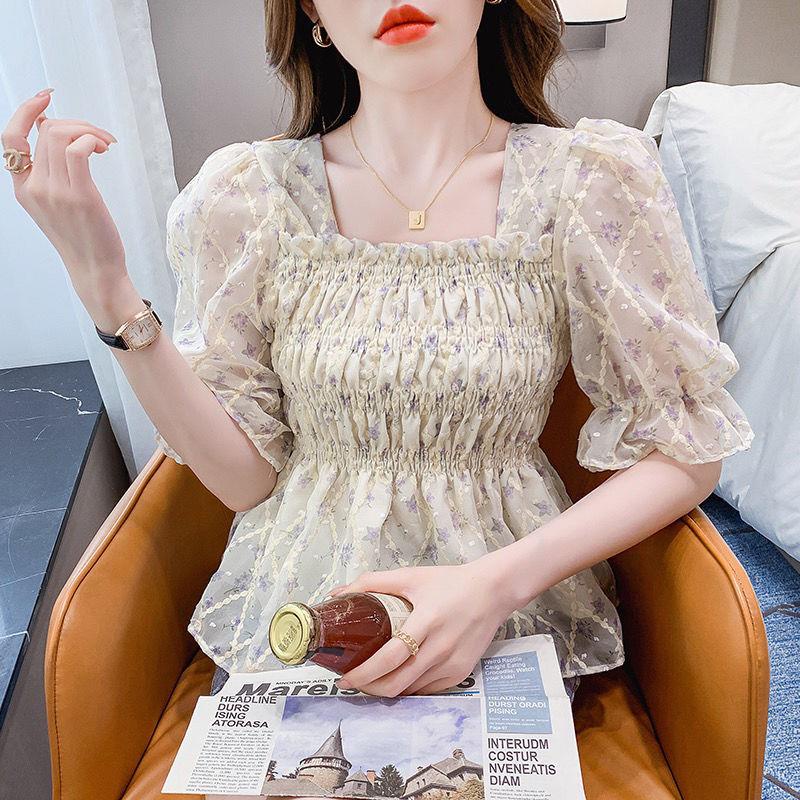 Áo Voan Tay Phồng Ngắn Ôm Eo Phong Cách Phương Tây Thời Trang Mùa Hè Cho Nữ