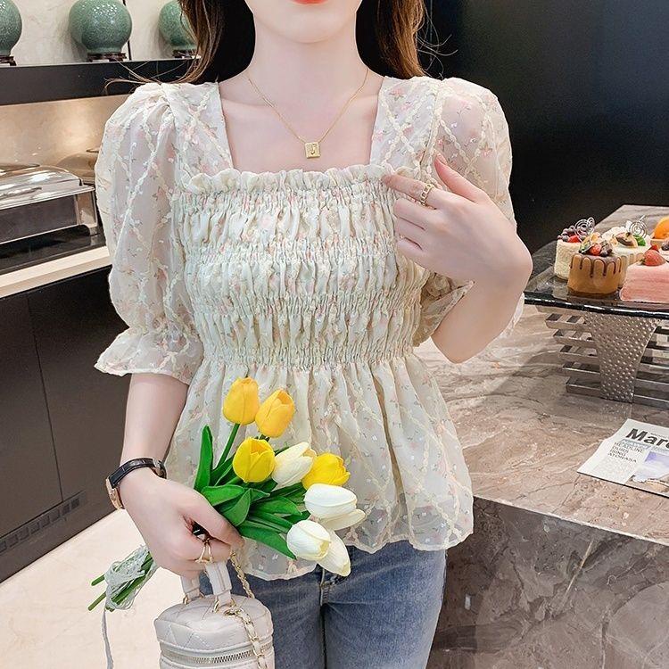 Áo Voan Tay Phồng Ngắn Ôm Eo Phong Cách Phương Tây Thời Trang Mùa Hè Cho Nữ