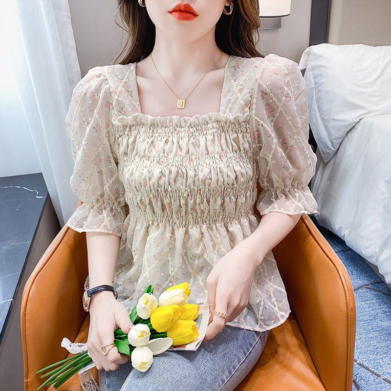 Áo Voan Tay Phồng Ngắn Ôm Eo Phong Cách Phương Tây Thời Trang Mùa Hè Cho Nữ