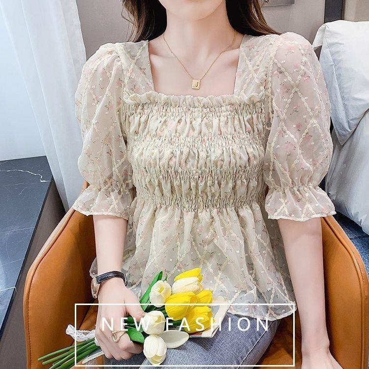 Áo Voan Tay Phồng Ngắn Ôm Eo Phong Cách Phương Tây Thời Trang Mùa Hè Cho Nữ