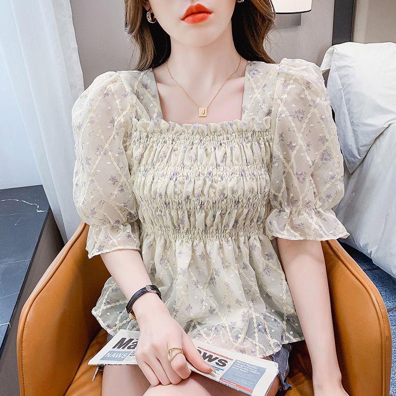 Áo Voan Tay Phồng Ngắn Ôm Eo Phong Cách Phương Tây Thời Trang Mùa Hè Cho Nữ