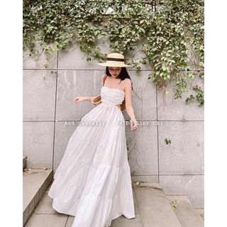 Đầm maxi 2 dây dáng xoè cut eo