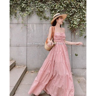 Đầm maxi 2 dây dáng xoè cut eo