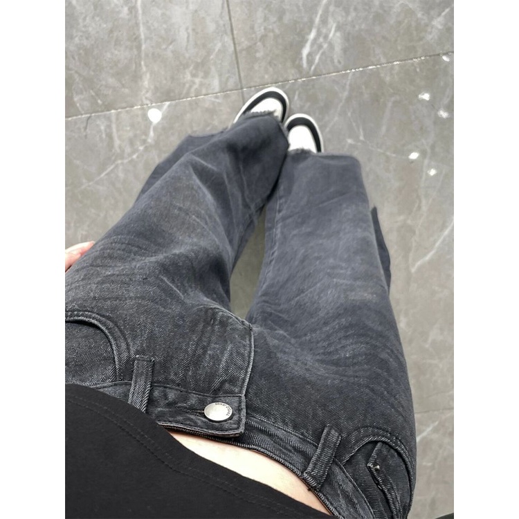 Jiashucheng Quần Jean Ống Rộng Micro-Flared Eo Cao Dáng Rộng Màu Đen Phong Cách Mới Mùa Hè Cho Nữ