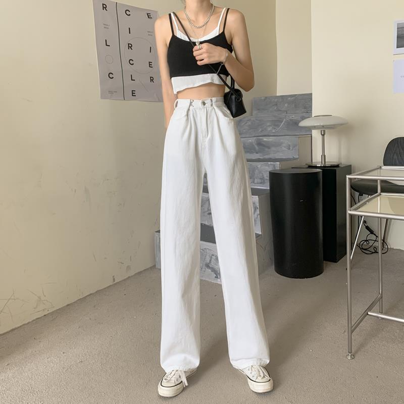 Quần Jean Nữ Ống Rộng Lưng Cao Tôn Dáng Phong Cách Hàn Quốc Thời Trang Xuân Thu