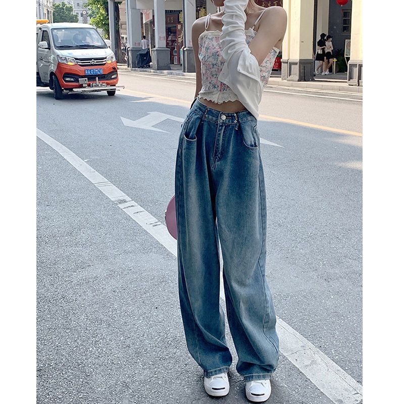 Quần Jean Nữ Ống Rộng Lưng Cao Tôn Dáng Phong Cách Hàn Quốc Thời Trang Xuân Thu