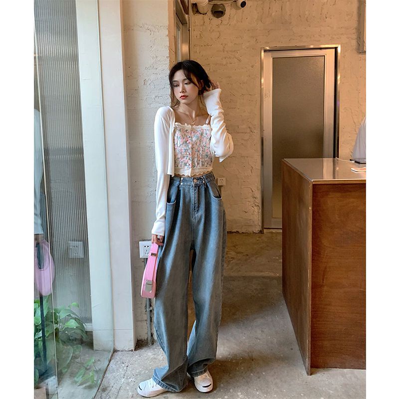Quần Jean Nữ Ống Rộng Lưng Cao Tôn Dáng Phong Cách Hàn Quốc Thời Trang Xuân Thu